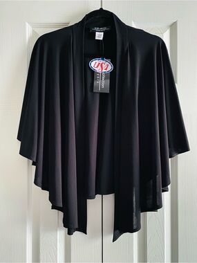 RB COLLECTION BLACK CASCADING OPEN FRONT SHRUG TOP WHIMSIGOTH L